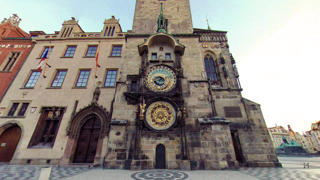 Ground view of astronomical clock in old town square